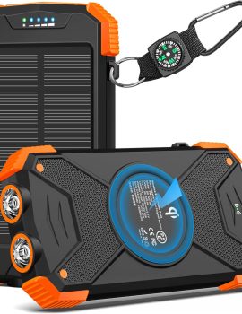 BLAVOR Solar Charger Power Bank 10,000mAh, Portable Wireless Charger, 20W Fast Charging External Battery Pack with USB C for Cell Phones, Solar Panel Charger with Dual Flashlight for Camping