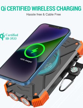 BLAVOR Solar Charger Power Bank 10,000mAh, Portable Wireless Charger, 20W Fast Charging External Battery Pack with USB C for Cell Phones, Solar Panel Charger with Dual Flashlight for Camping