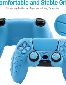 CHIN FAI Ergonomic Soft Grip Skin Compatible PS5 Controller Cover, Anti-Slip Silicone with 6 Thumb Grips Accessories Set for PlayStation 5 (Starlight Blue)