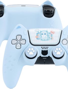 GeekShare Cute Cat Paw PS5 Controller Skin Set Anti-Slip Silicone Protective Cover Skin Case for PS5 Wireless Controller with 2 Thumb Grip Caps and 1 Sticker (Blue)