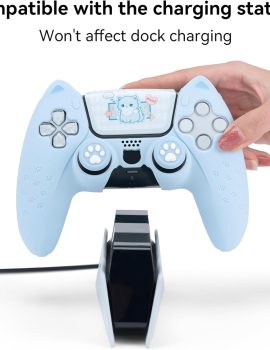 GeekShare Cute Cat Paw PS5 Controller Skin Set Anti-Slip Silicone Protective Cover Skin Case for PS5 Wireless Controller with 2 Thumb Grip Caps and 1 Sticker (Blue)