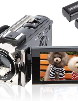 Video Camera Camcorder Digital Camera Recorder Full HD 1080P 15FPS 24MP 3.0 Inch 270 Degree Rotation LCD 16X Zoom Camcorder with 2 Batteries(604s)