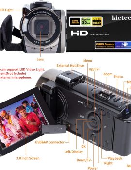 Video Camera Camcorder Digital Camera Recorder Full HD 1080P 15FPS 24MP 3.0 Inch 270 Degree Rotation LCD 16X Zoom Camcorder with 2 Batteries(604s)